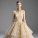 Elegant High-Neck Gold Embellished Tulle Ball Gown - Luxury Evening Dress