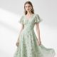 Mint Green Floral Maxi Dress: V-Neck &amp; Flutter Sleeves for Summer Events