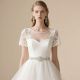 Chic Lace Short - Sleeve Sweetheart Neckline Wedding Gown with Beaded Belt &amp; Tulle Skirt