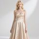 Elegant Champagne Satin Cross-Strap A-Line Gown | Perfect for Weddings &amp; Special Occasions