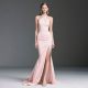 Elegant Pink Halter Neck Satin Gown with High Slit - Formal Evening Dress for Women