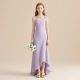 Vestido lavanda de dama de honor junior con tirantes finos y dobladillo asimétrico
