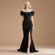 Elegant Black Off - Shoulder Mermaid Gown with Floral Details &amp; High Slit