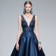 Navy Blue Lace Sequined Formal Evening Gown - Elegant Prom Dress