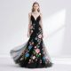 Black Spaghetti Strap Mermaid Gown with Vibrant Floral Embroidery - Elegant Evening Party Dress